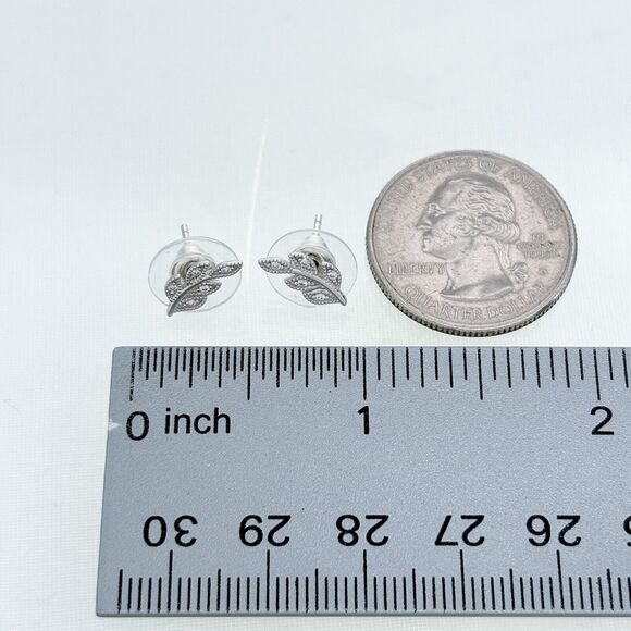 Vintage Sterling Silver 925 Cubic Zirconia Leaf Stud Earrings - Picture 4 of 5